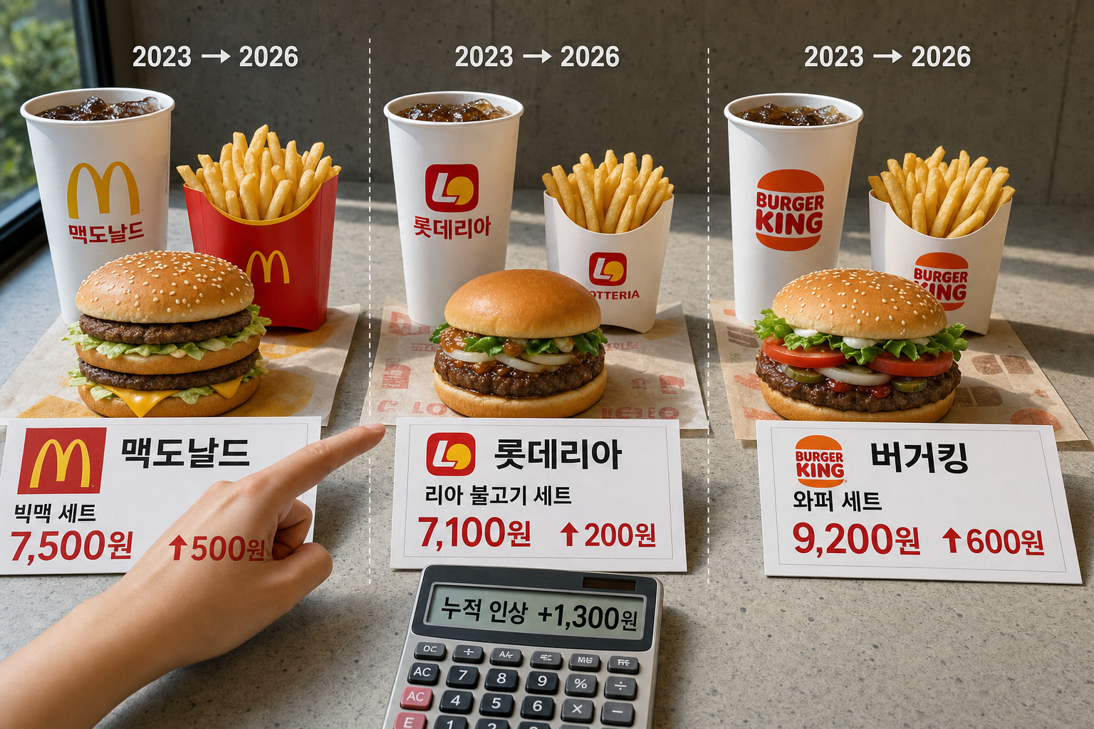 패스트푸드 세트 메뉴 가격 인상 내역 정리