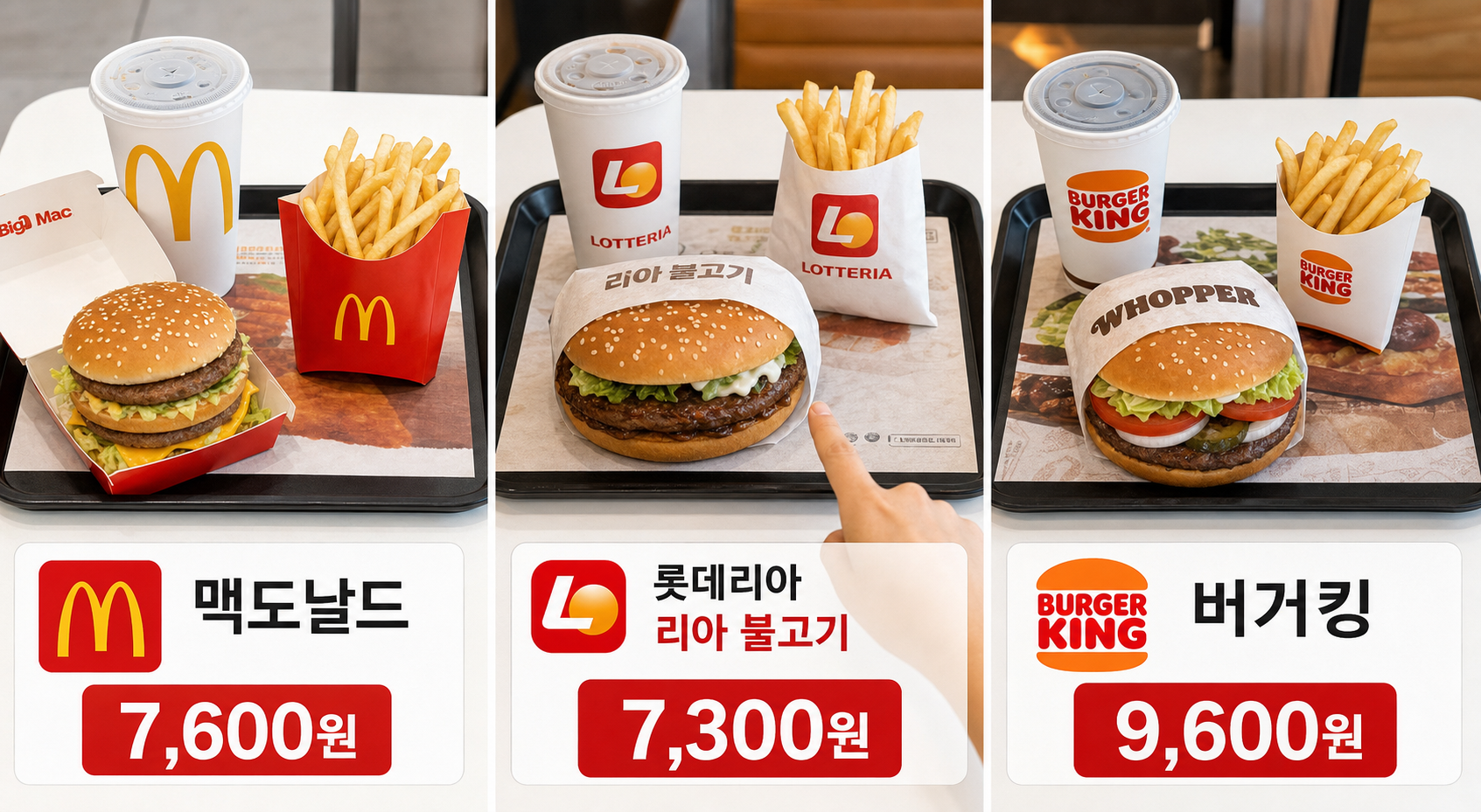 맥도날드 롯데리아 버거킹 가격 비교: 한국 패스트푸드 3사 메뉴 가격 비교 완벽 가이드