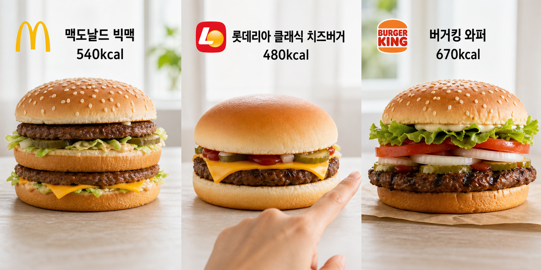 패스트푸드 칼로리 비교: 빅맥·클래식치즈버거·와퍼 영양성분 정리